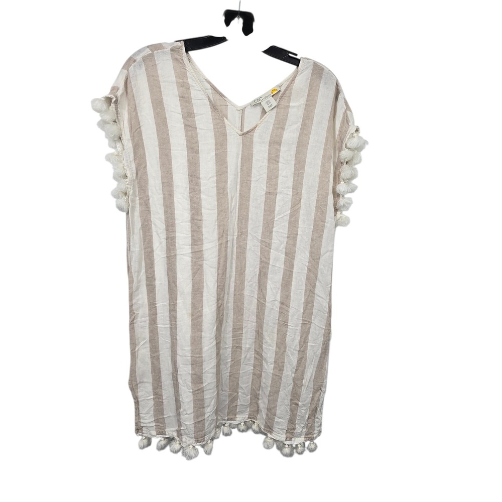 C&C California Beach Swim Coverup‎ Womens MED Beige White Linen Tassels Resort